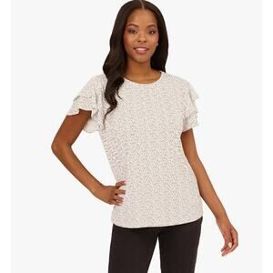 Adrianna Papell Cream Printed Flutter Sleeve Blouse